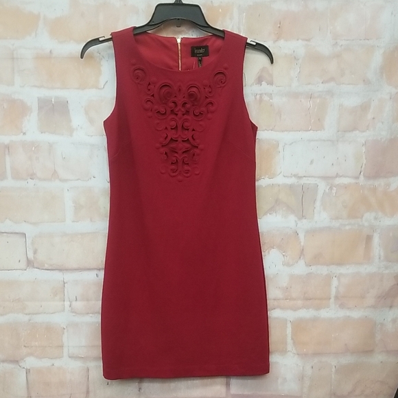 Laundry Red Mini Dress with Embroidered Neckline - Picture 1 of 9